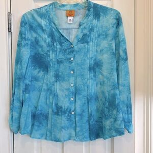 Ruby Rd. Aqua Tye Dye Rayon Blouse sz.PXL
